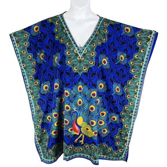 Jovie One Size Peacock Floral Kaftan Long Dress Pockets Vibrant Multicolor Boho - Picture 5 of 14
